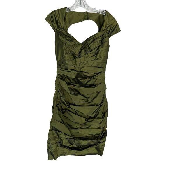 Theia Dress Green Cutout Ruched Party Cocktail Hour Night Out V-Neck Size 6 - Picture 1 of 13